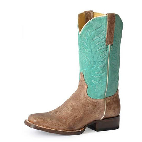 Roper Women's Tan/Turquoise Square Toe Boots