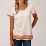 Karman Women's White Embroidery Tee