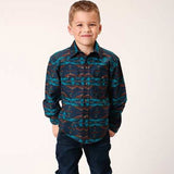 Roper Boy's Navy Aztec Print Shirt