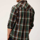 Roper Men's Olive Green & Brown Plaid Shirt