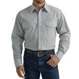Wrangler Men's Blue & Charcoal Pin Stripe Pearl Snap