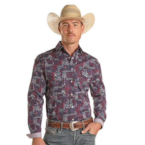 Rock & Roll Cowboy Men's Navy Paisley Shirt