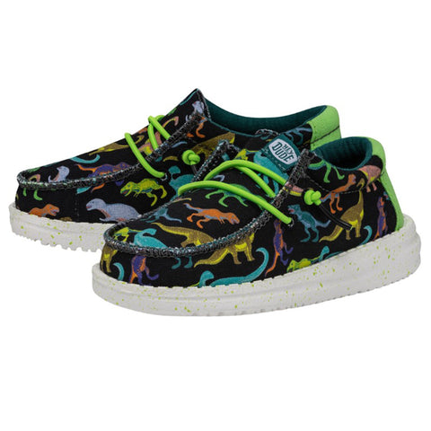 Hey Dude Wally Toddler Dino Black/Lime Shoes