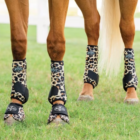 2xCool Cheetah Splint Boots shown on horse.