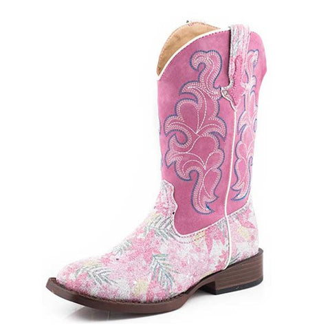 Roper Girl's Pink Floral Glitter Boots