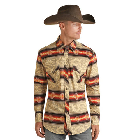 Rock & Roll Men's Cream & Ornge & Brown Aztec Shirt