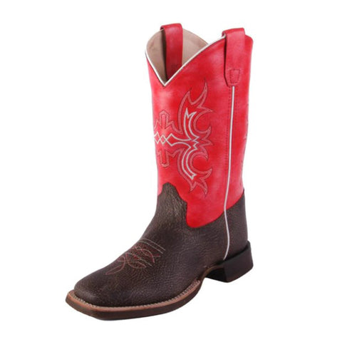 Old West Youth Brown/Red Top Western Boots