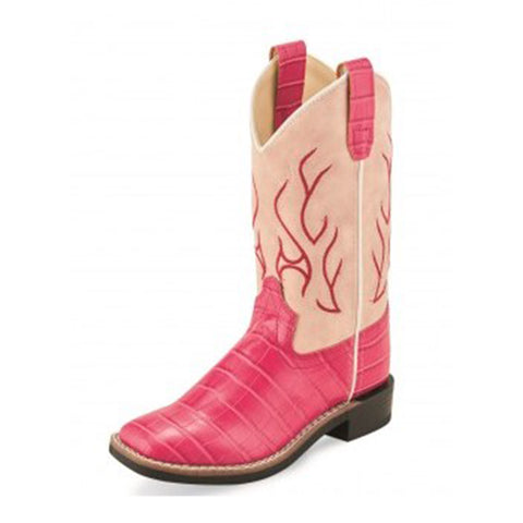 Old West Girl's Pink Croc Print Boots