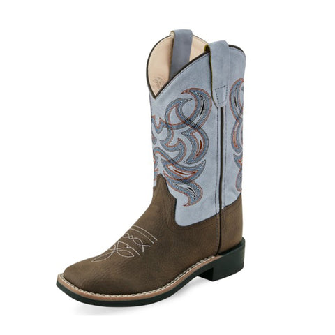 Old West Kid's Choc & Sky-Blue Western Boots