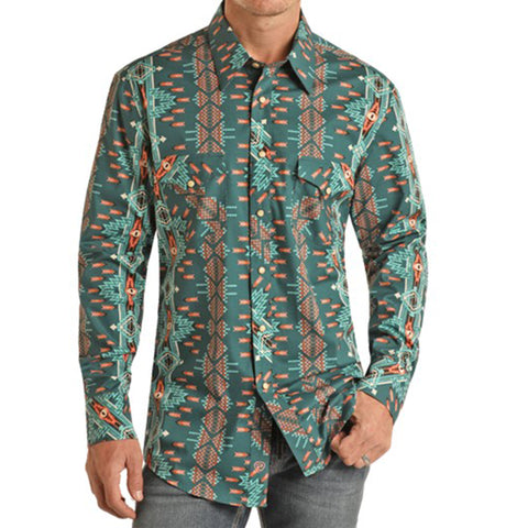 Rock & Roll Men's Turquoise Aztec Shirt