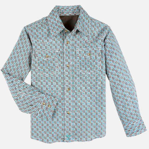Wrangler Youth Turquoise/Brown Geo Print Shirt
