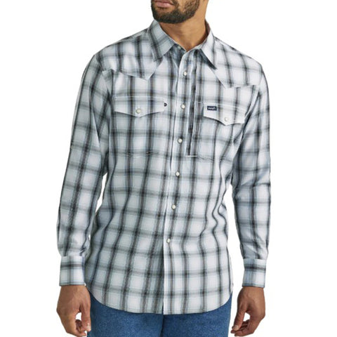 Wrangler Men's Blue & White & Grey Plaid Shirt