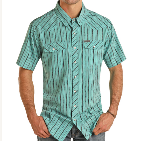 Panhandle Men's Turquoise Stripe Pearl Snap