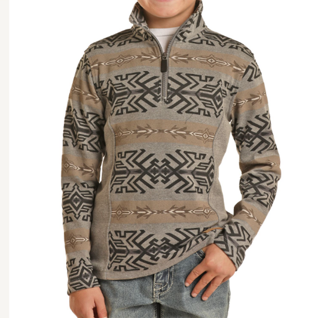 Powder River Heather Grey Aztec Pullover