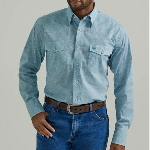 Wrangler Men's Aqua & White Print Long Sleeve