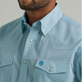 Wrangler Men's Aqua & White Print Long Sleeve