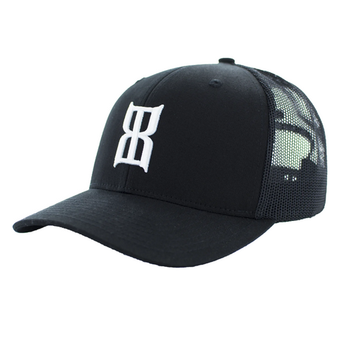 The Steel Kids Cap is a black cap with a black mesh back. The front of the cap features a white BEX logo.
