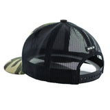 Camo kids Bex cap with black mesh back and black logo on the front.