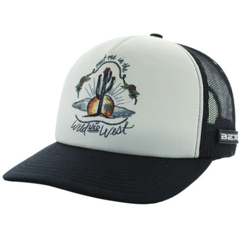 White and black Women's Bex Cap with a cute cactus graphic on the front