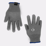 Small/Medium Gray Bex Roping Gloves. They feature a white Bex logo on top and blue strip at the base of the glove.