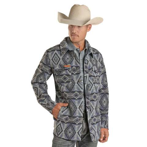 Powder River Men's Navy/Grey Aztec Wool Jacket