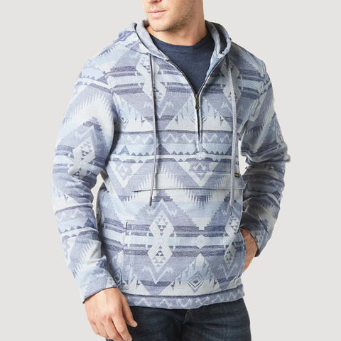 Wrangler Men's Blue Aztec 1/4 Zip Pullover