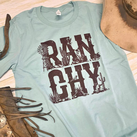 Dusty Blue Ranchy Windmill T-Shirt