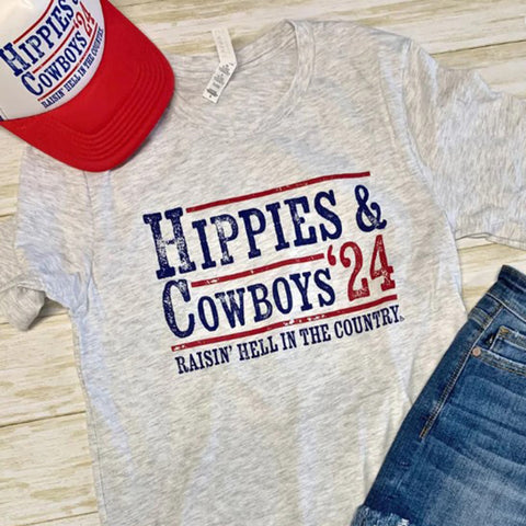 Rockin A Design Women's Grey Hippies/Cowboys T-Shirt