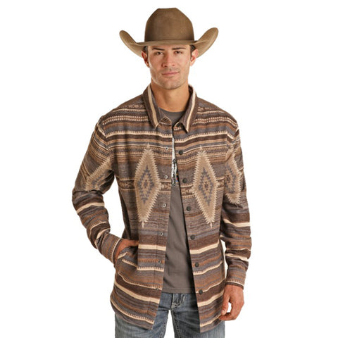 Rock & Roll Men's Dark Brown Aztec Shacket