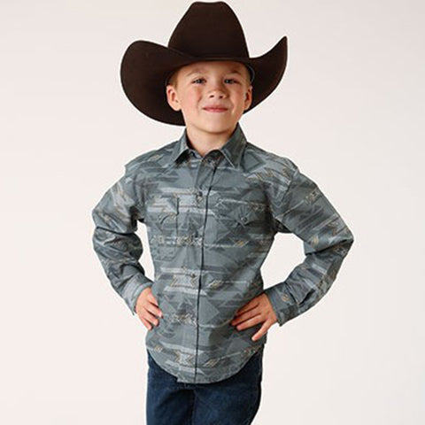 Roper Kid's Grey Fog Aztec Shirt