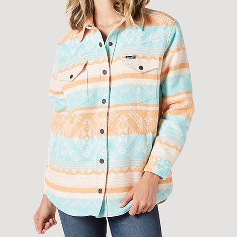 Wrangler Women's Coral/Mint Aztec Shacket