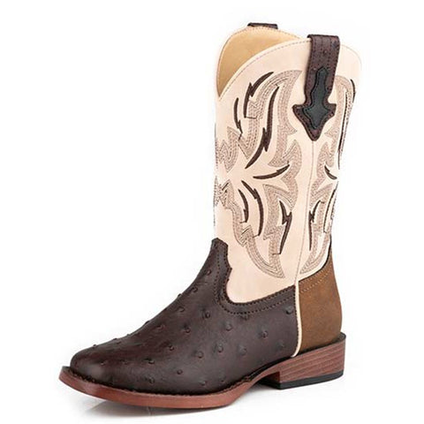Roper Girl's Brown Ostrich/Tan Heel Square Toe