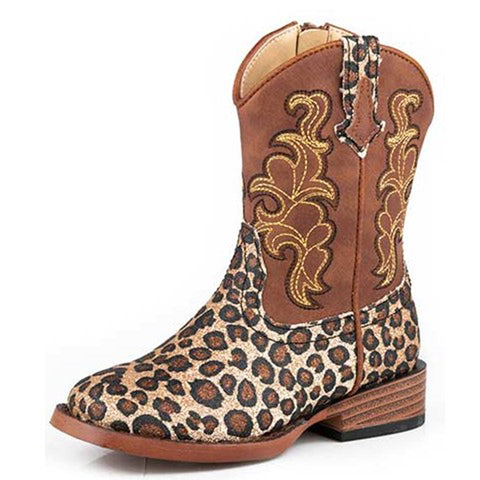 Roper Girl's Leopard Glitter Square Toe Boots