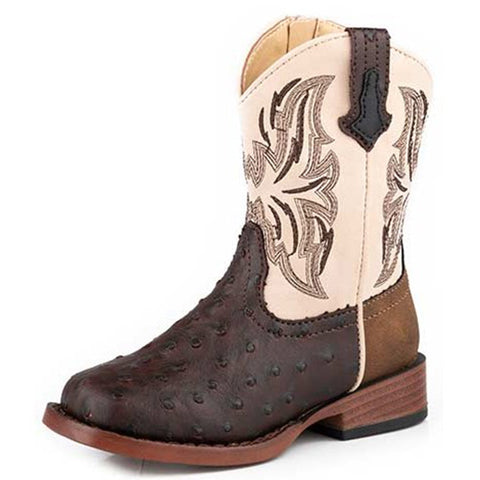 Roper Youth Brown Ostrich/Tan Heel Boots