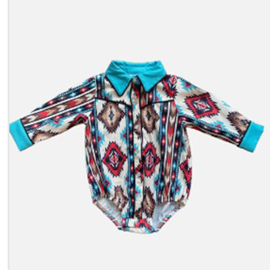 Shea Baby Turquoise/Red Aztec Onesie