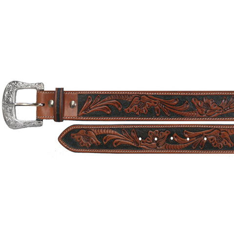 Western Fashion Acessories Men's Cognac/Black Floral Belt