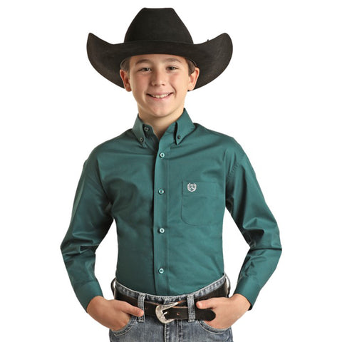 Panhandle Boys Solid Teal Button Shirt