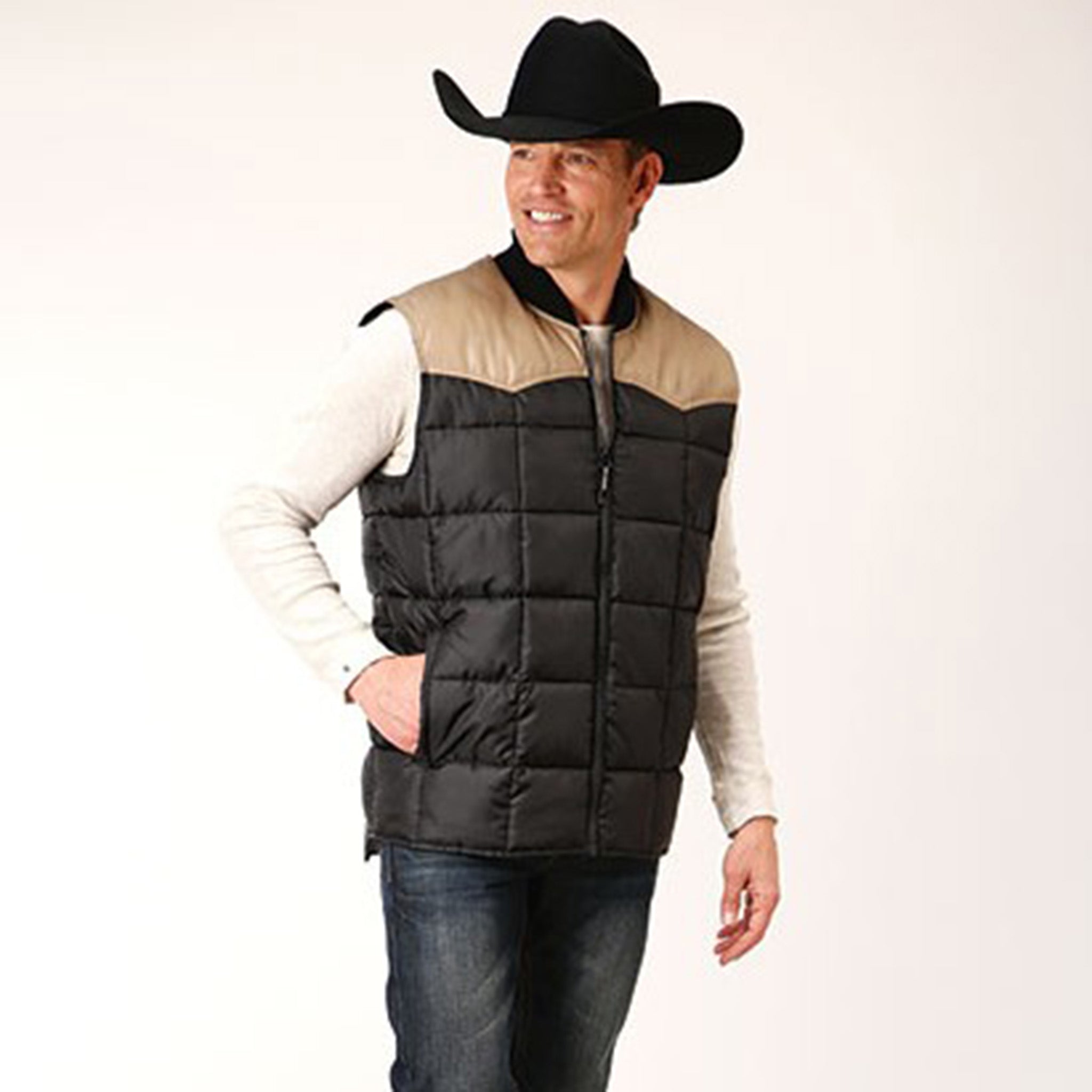Polyvest Roper Men's Black & Tan Yoke Poly Vest