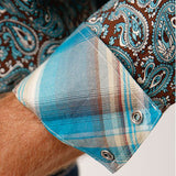 Roper Men's Turquoise Brown Paisley Shirt