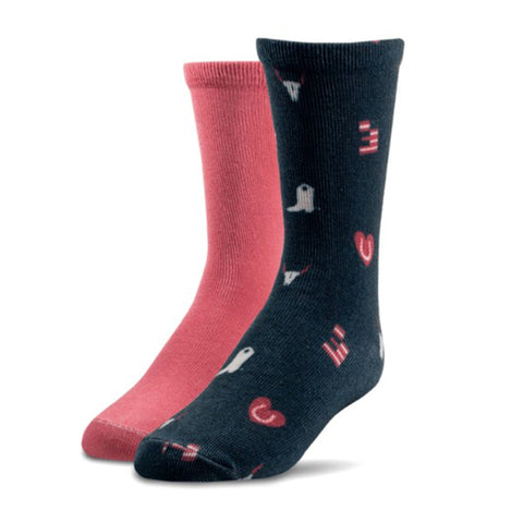 Ariat Kids Pink/Navy 2 Pack Crew Socks