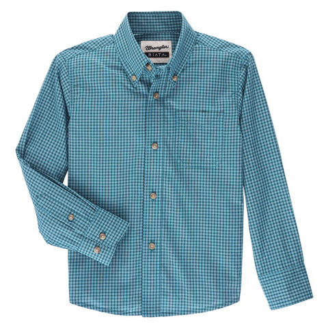 Wrangler Boy's Green Plaid Long Sleeve Shirt