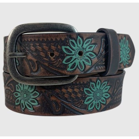 Cowgirls Rock Women's Brown Turquoise Flower Belt