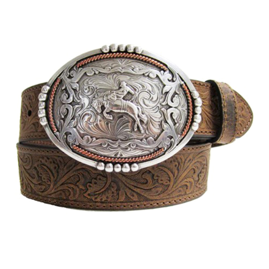 And West Men's Tooled Bronc Buckle Belt