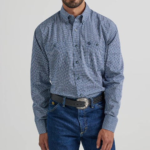 Wrangler Men's Cornflower Blue& Black Print Geo Shirt
