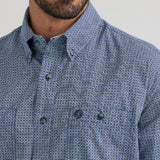 Wrangler Men's Cornflower Blue& Black Print Geo Shirt