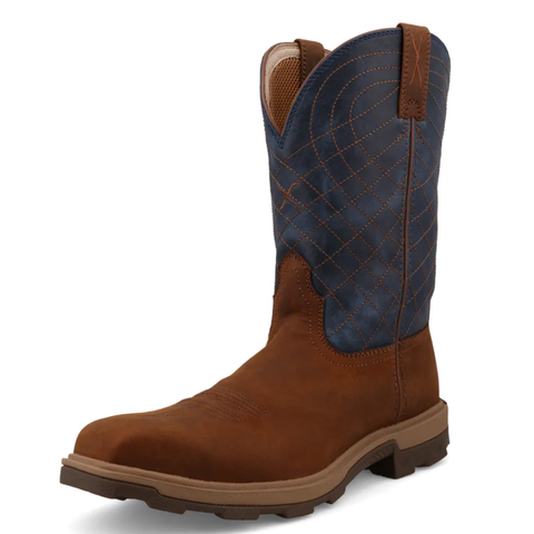 Twisted X 11" Ultralite X Work Boot. Brown with Denim Blue Top