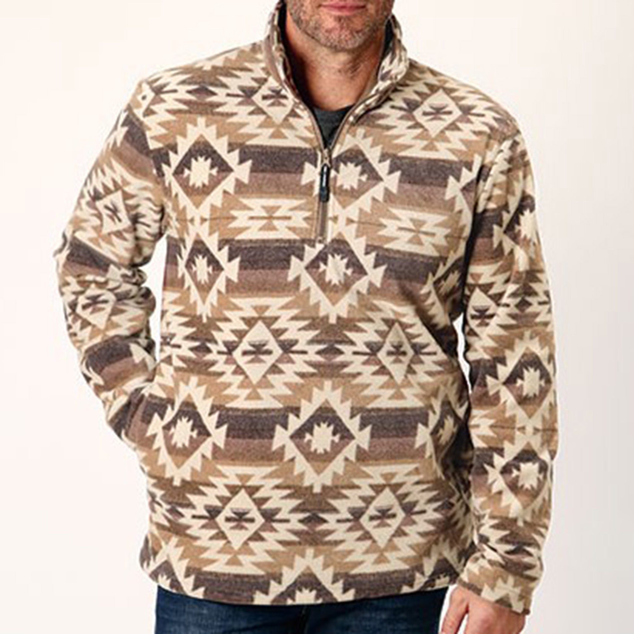 Roper Men's Brown Khaki Aztec 1/4 Zip