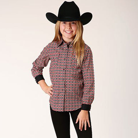 Roper Girl's Red Diamond Print Shirt