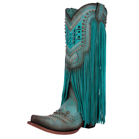 Corral Women's Turquoise Crystal/Studs Fringe Boots