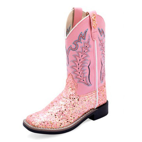 Old West Girl's Pink Glitter Square Toe